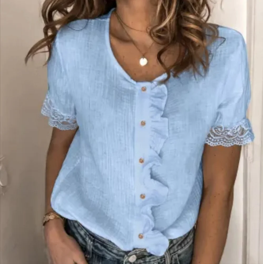 New blue ruffle cotton top - Picture 4 of 10